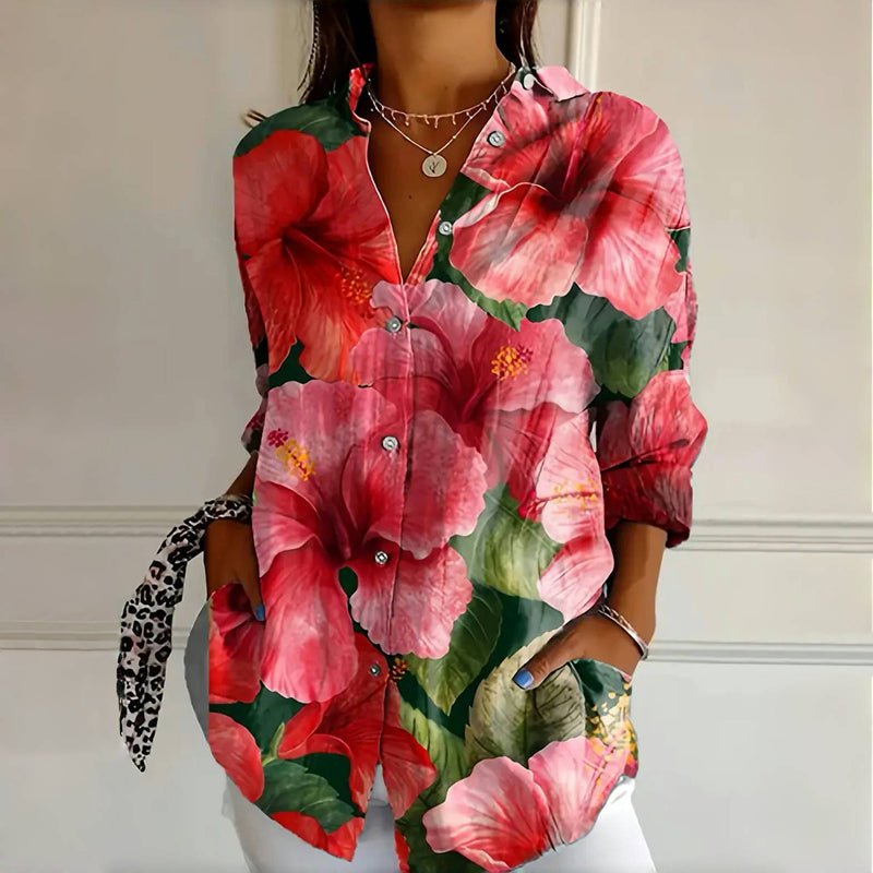 Damesblouse - Lange Mouwen - Vintage Bloemenprint - Katoen-Polyester - Tijd voor Stijl