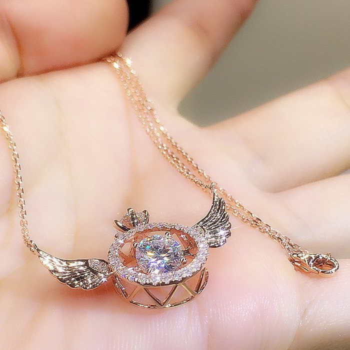 Dames Ketting met Engelenvleugels Hanger van Strass en Geplateerd Metaal - Tijd voor Stijl