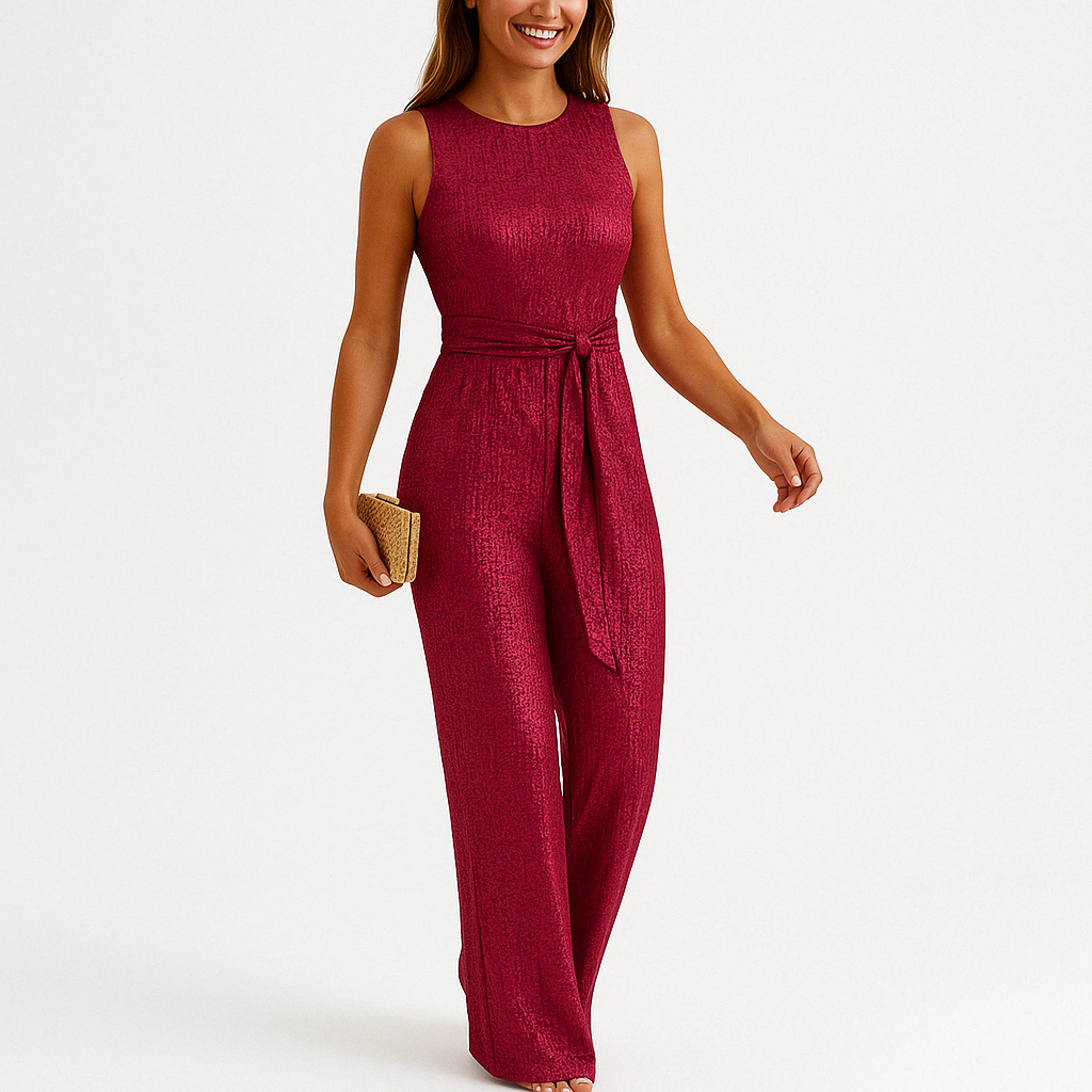 Dames - Jumpsuit Zonder Mouwen - Pailletten en Strikceintuur - Polyester - Tijd voor Stijl
