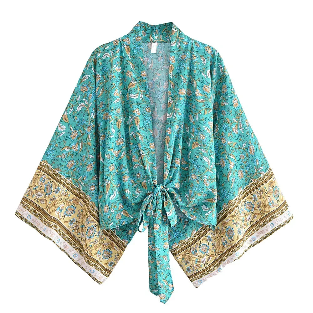 Dames - Kimono Blouse Kort - Boho Print en Wijde Mouwen - Rayon - Tijd voor Stijl