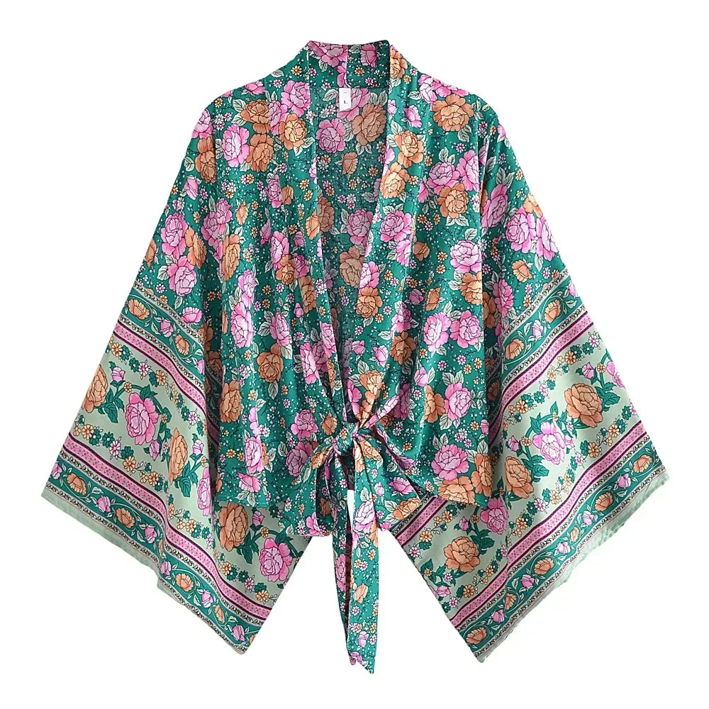 Dames - Kimono Blouse Kort - Boho Print en Wijde Mouwen - Rayon - Tijd voor Stijl