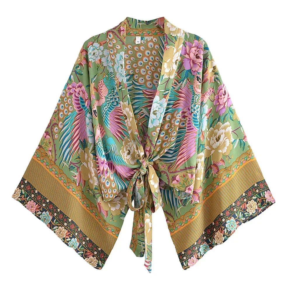Dames - Kimono Blouse Kort - Boho Print en Wijde Mouwen - Rayon - Tijd voor Stijl
