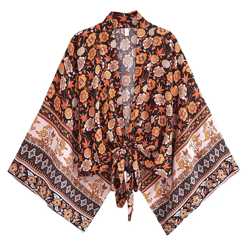 Dames - Kimono Blouse Kort - Boho Print en Wijde Mouwen - Rayon - Tijd voor Stijl