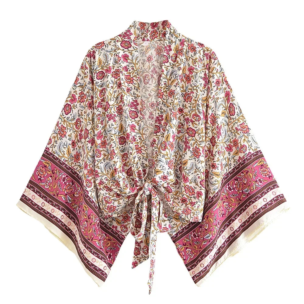 Dames - Kimono Blouse Kort - Boho Print en Wijde Mouwen - Rayon - Tijd voor Stijl