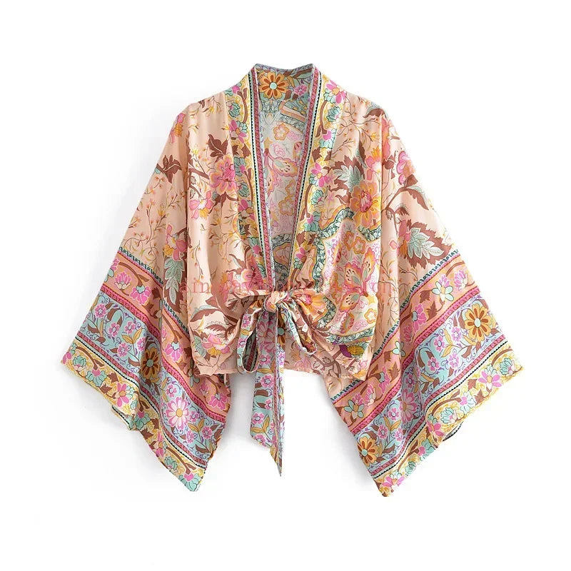 Dames - Kimono Blouse Kort - Boho Print en Wijde Mouwen - Rayon - Tijd voor Stijl