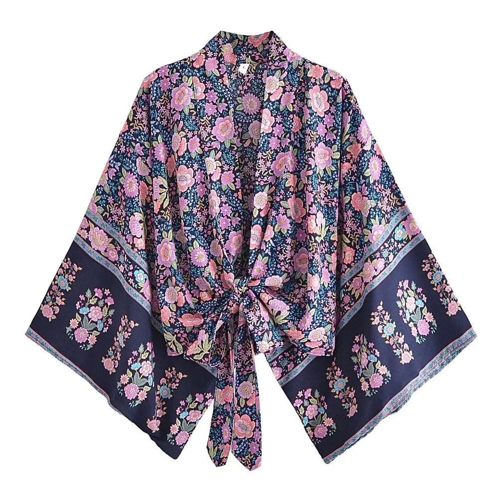 Dames - Kimono Blouse Kort - Boho Print en Wijde Mouwen - Rayon - Tijd voor Stijl