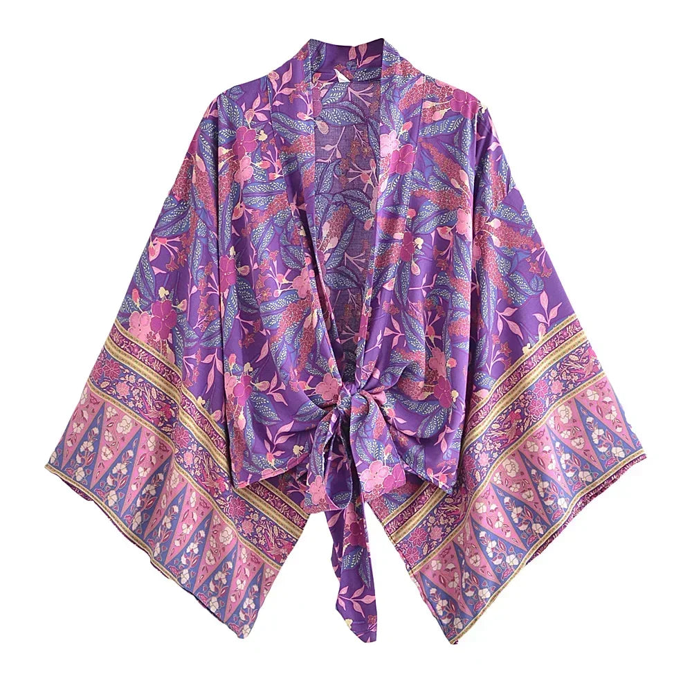 Dames - Kimono Blouse Kort - Boho Print en Wijde Mouwen - Rayon - Tijd voor Stijl