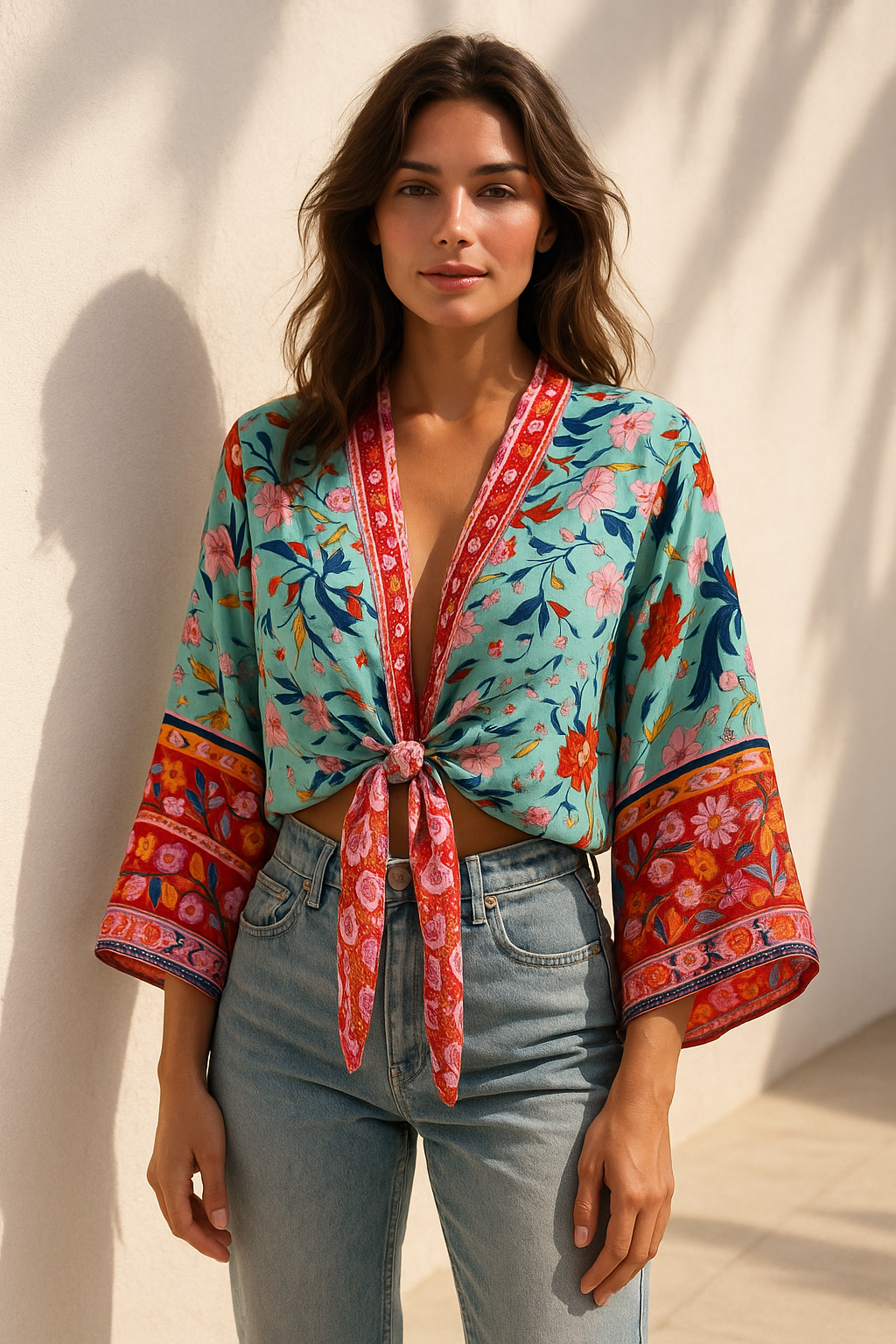 Dames - Kimono Blouse Kort - Boho Print en Wijde Mouwen - Rayon - Tijd voor Stijl