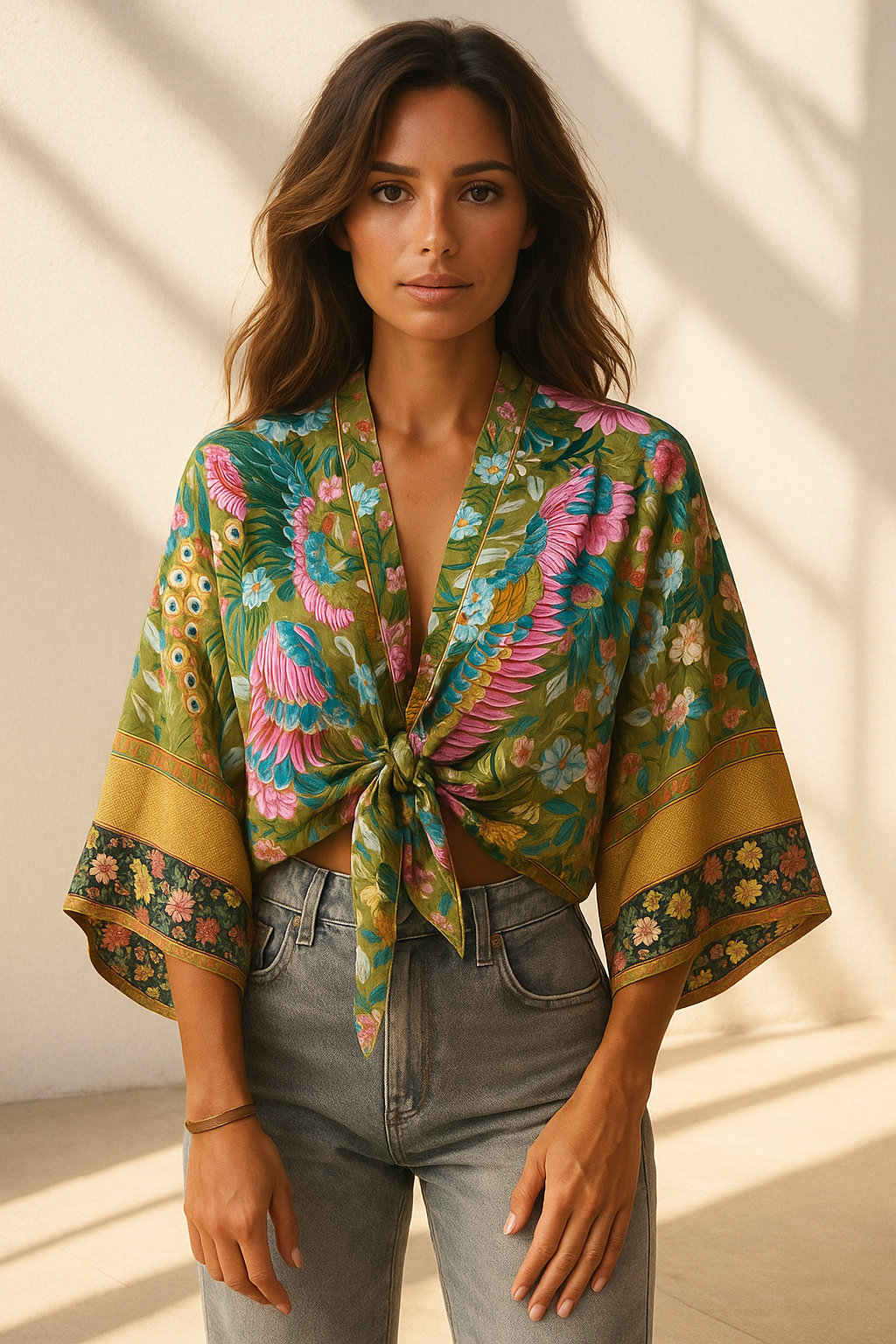 Dames - Kimono Blouse Kort - Boho Print en Wijde Mouwen - Rayon - Tijd voor Stijl