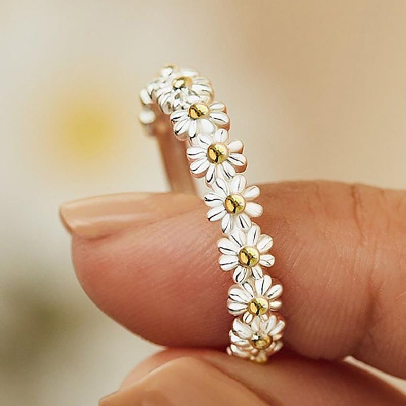 Ring - Madeliefjes Stijl - Emaille & Zilver - Wit & Geel - Tijd voor Stijl