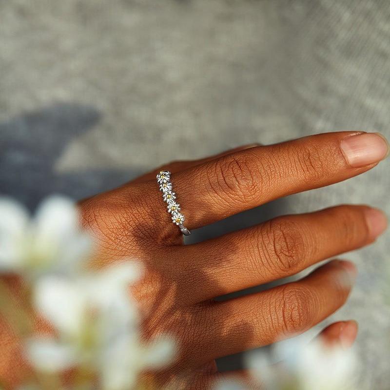 Ring - Madeliefjes Stijl - Emaille & Zilver - Wit & Geel - Tijd voor Stijl