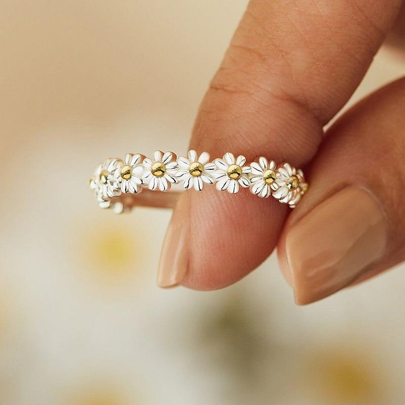 Ring - Madeliefjes Stijl - Emaille & Zilver - Wit & Geel - Tijd voor Stijl