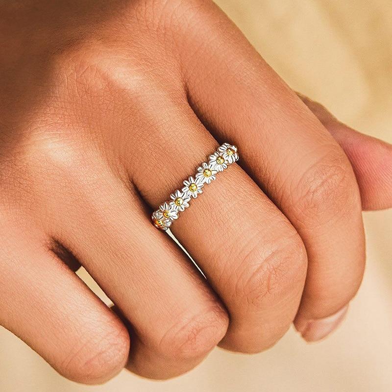 Ring - Madeliefjes Stijl - Emaille & Zilver - Wit & Geel - Tijd voor Stijl