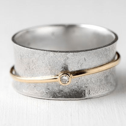 Ring - Vintage Stijl - Zirkonia & Gouden Lijn - Zilver - Tijd voor Stijl