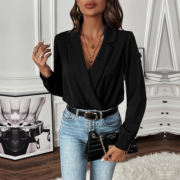 Dames Bodysuit - Reverskraag - Lange Mouwen - Polyester - Tijd voor Stijl