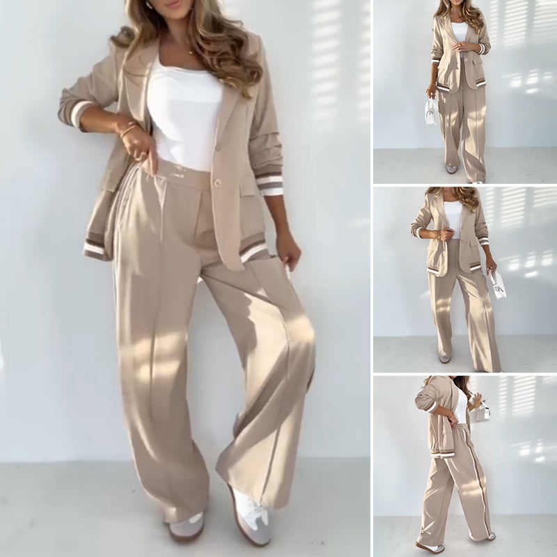 Damespak - Getailleerde Blazer - Wijde Pijpen - Zachte Stoffenmix - Tijd voor Stijl