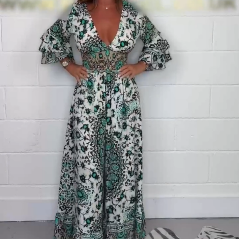 Damesjumpsuit - V-hals - Bedrukt - Polyester - Tijd voor Stijl