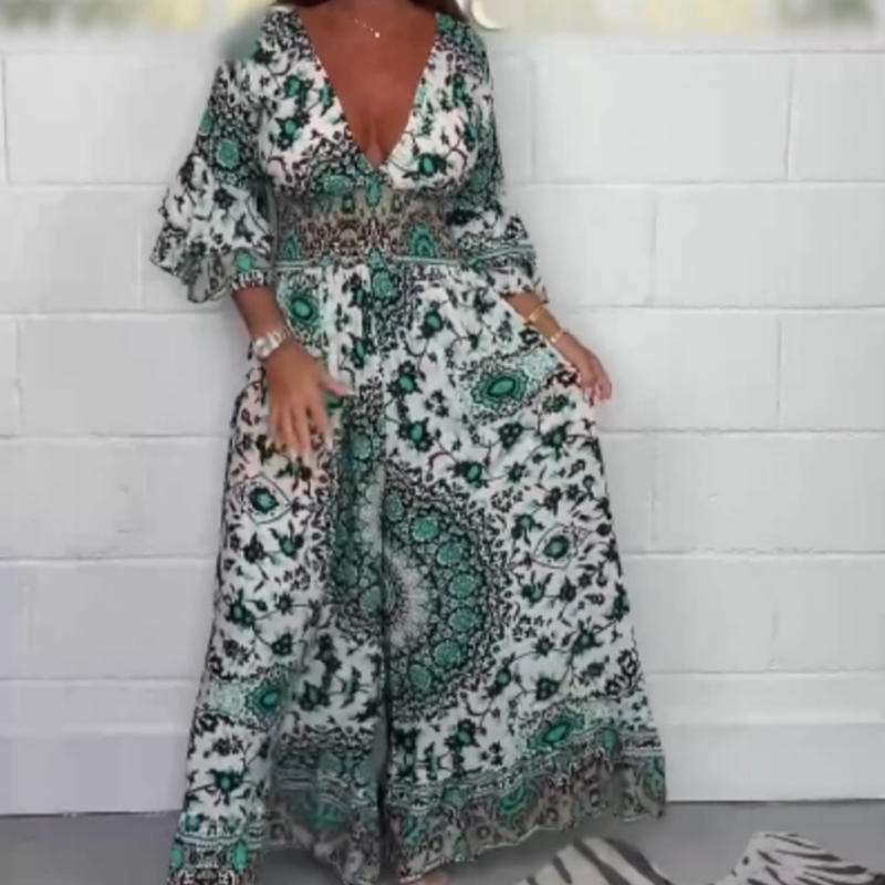 Damesjumpsuit - V-hals - Bedrukt - Polyester - Tijd voor Stijl