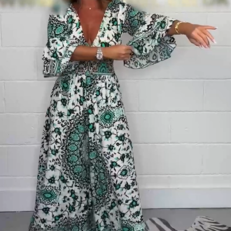 Damesjumpsuit - V-hals - Bedrukt - Polyester - Tijd voor Stijl