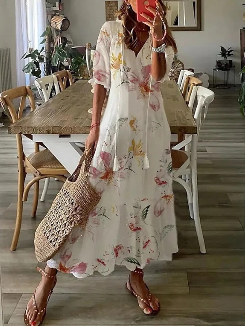 Damesjurk Met Halve Mouwen In Boho-Stijl | Midi