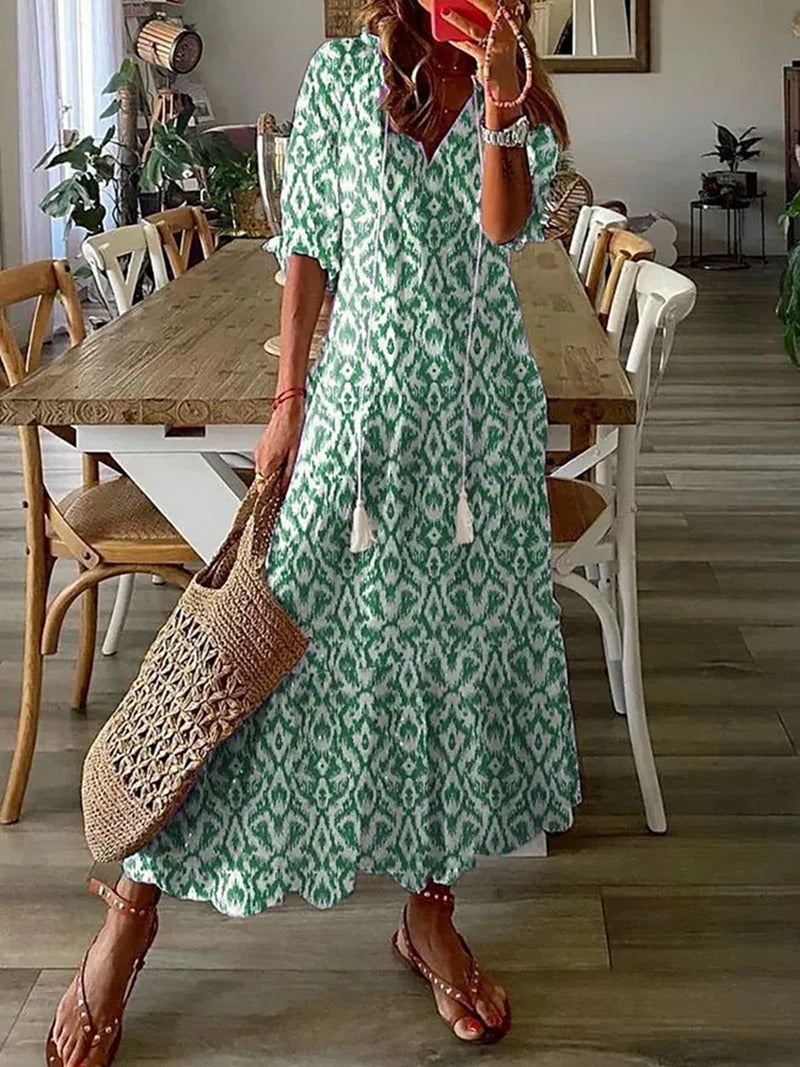 Damesjurk Met Halve Mouwen In Boho-Stijl | Midi
