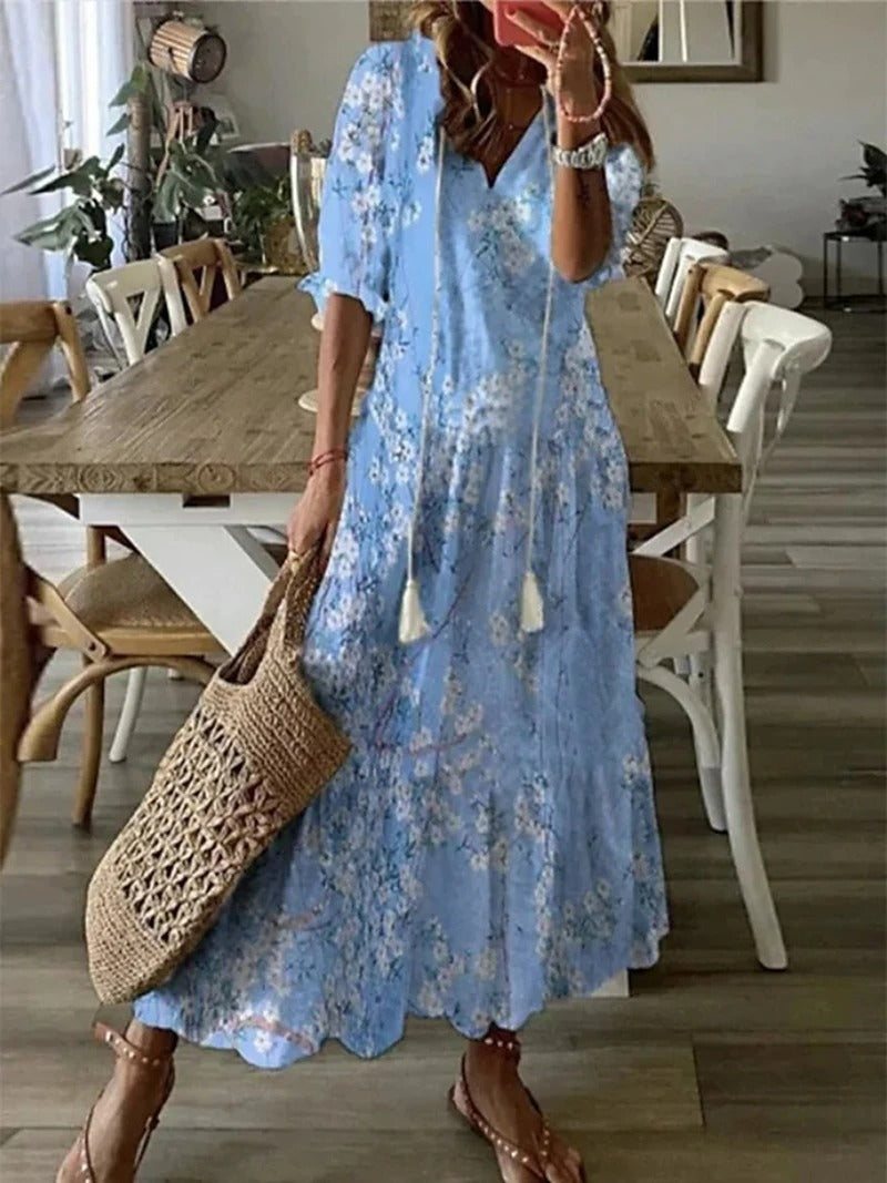Damesjurk Met Halve Mouwen In Boho-Stijl | Midi