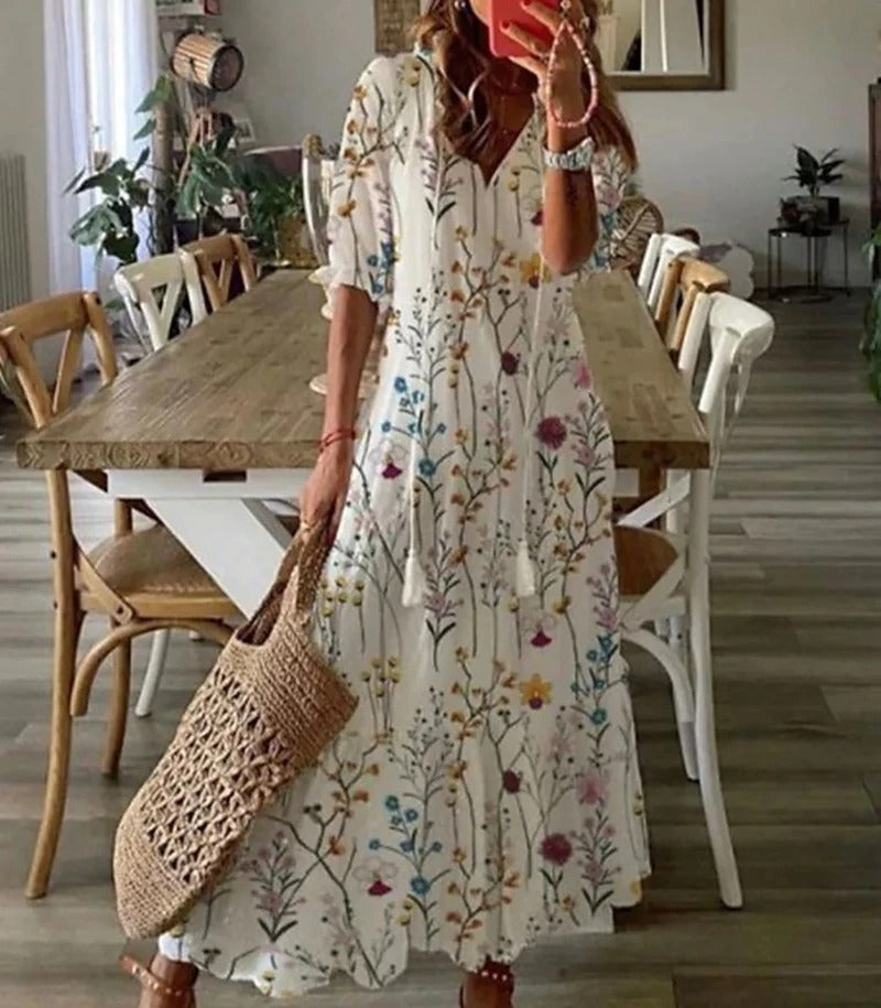 Damesjurk Met Halve Mouwen In Boho-Stijl | Midi