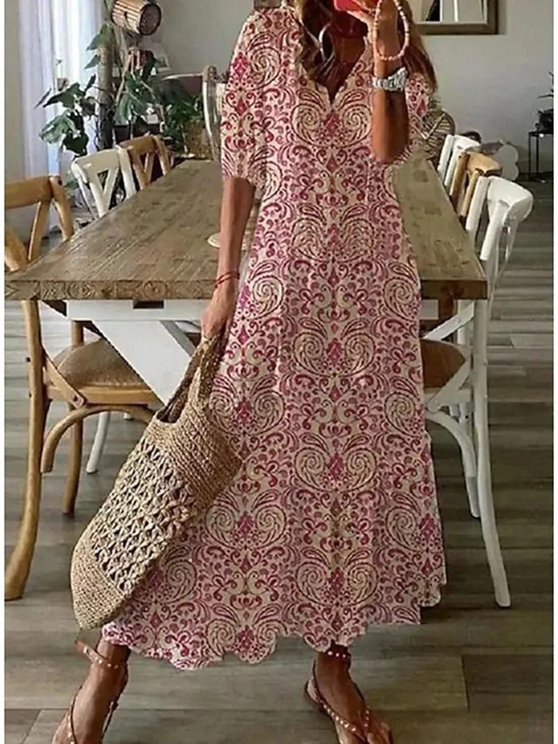 Damesjurk Met Halve Mouwen In Boho-Stijl | Midi