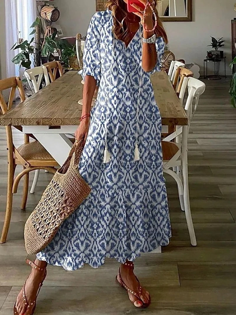 Damesjurk Met Halve Mouwen In Boho-Stijl | Midi