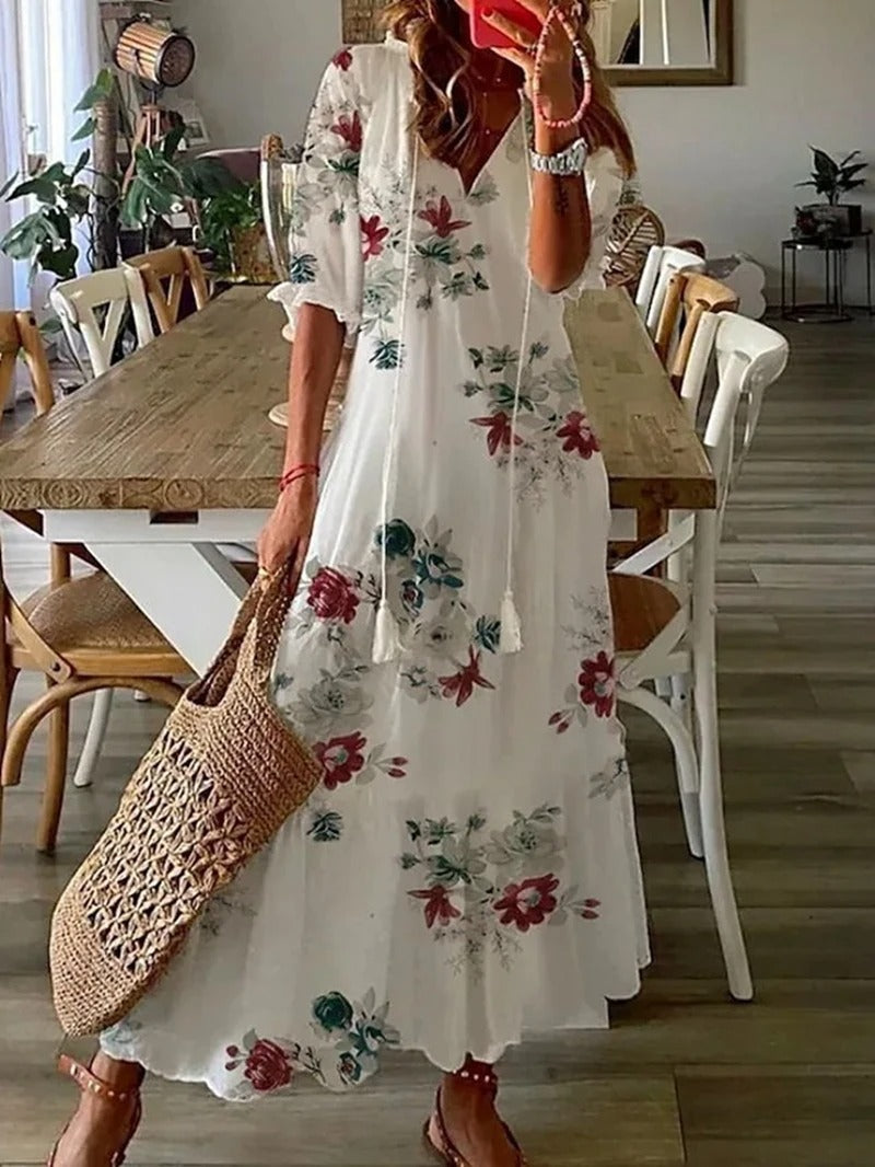 Damesjurk Met Halve Mouwen In Boho-Stijl | Midi