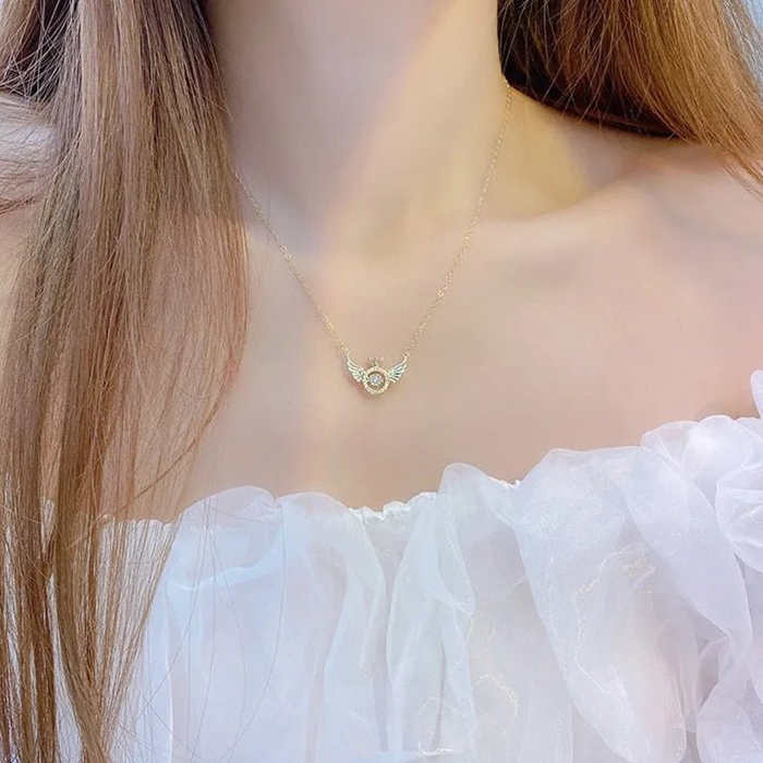 Dames Ketting met Engelenvleugels Hanger van Strass en Geplateerd Metaal - Tijd voor Stijl
