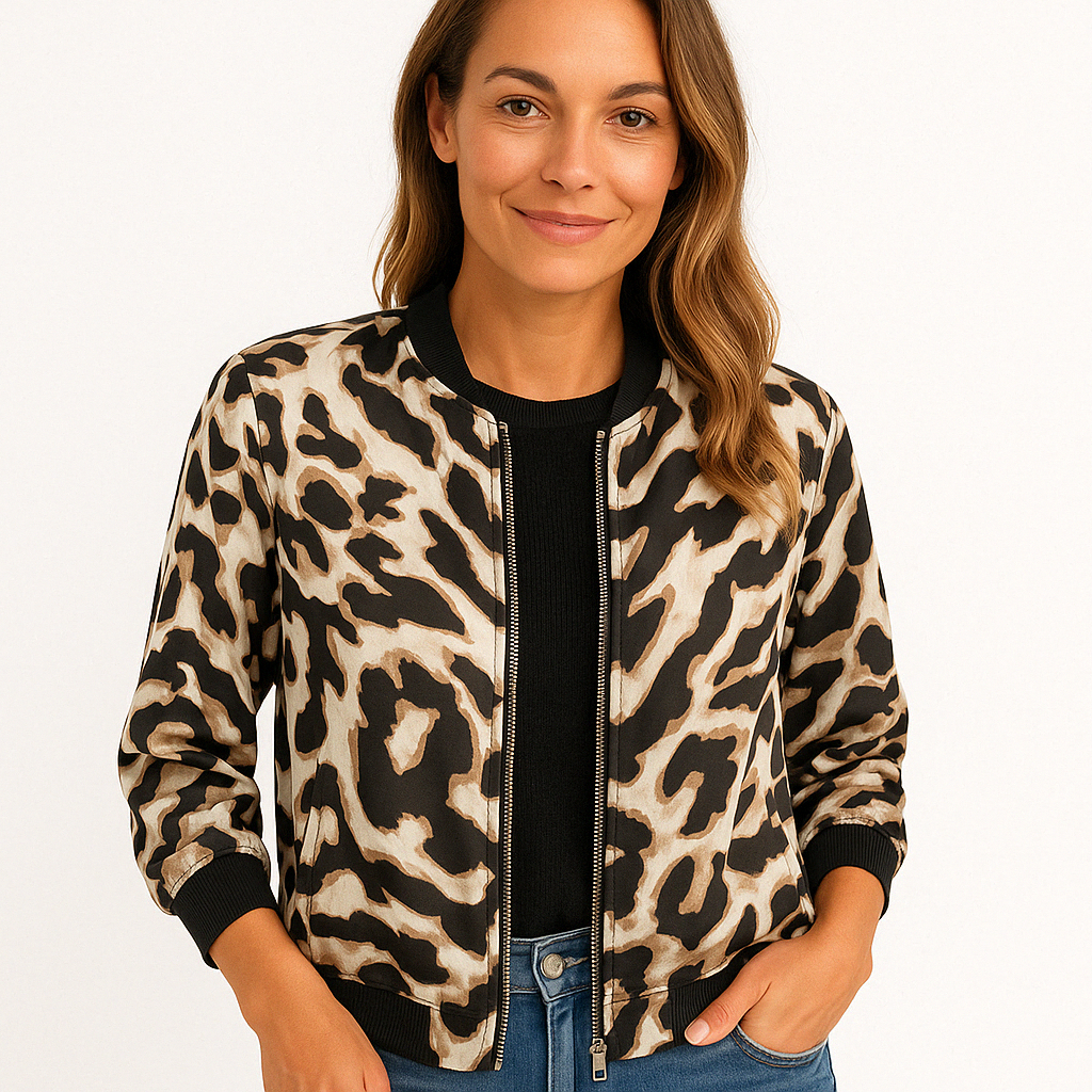 Dames - Bomberjack met Rits - Zebraprint Design - Polyester - Tijd voor Stijl
