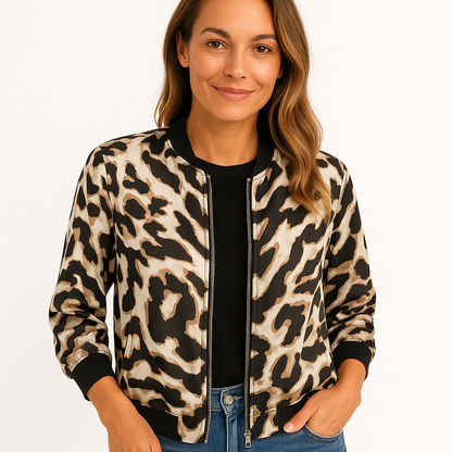 Dames - Bomberjack met Rits - Zebraprint Design - Polyester - Tijd voor Stijl