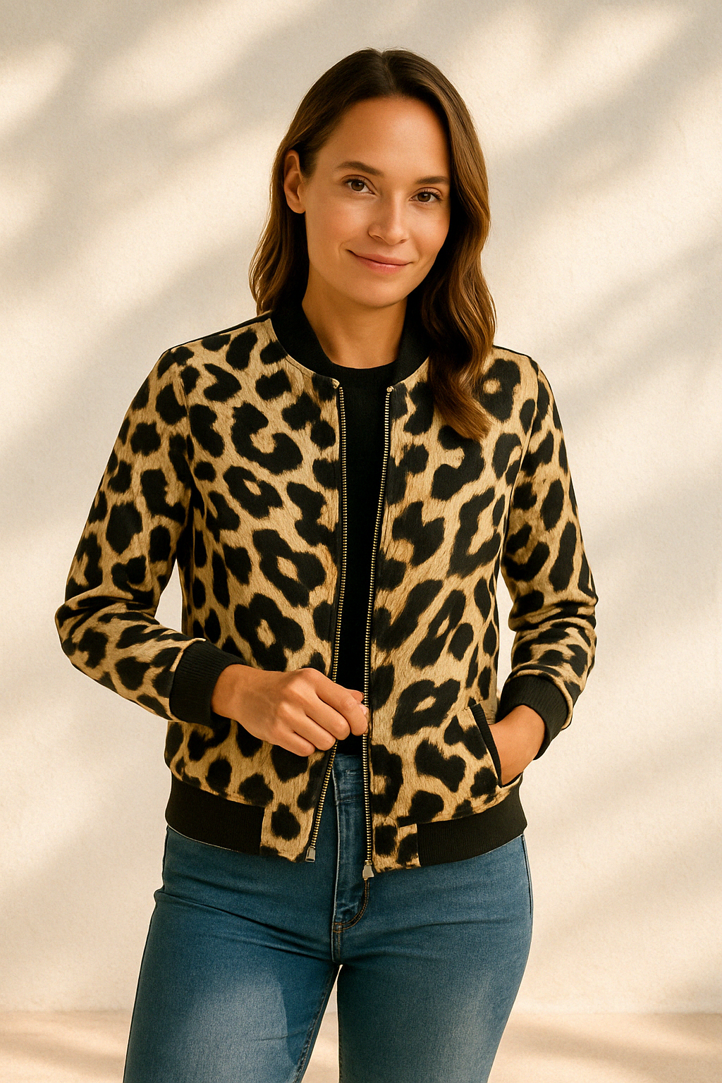 Dames - Bomberjack met Rits - Zebraprint Design - Polyester - Tijd voor Stijl
