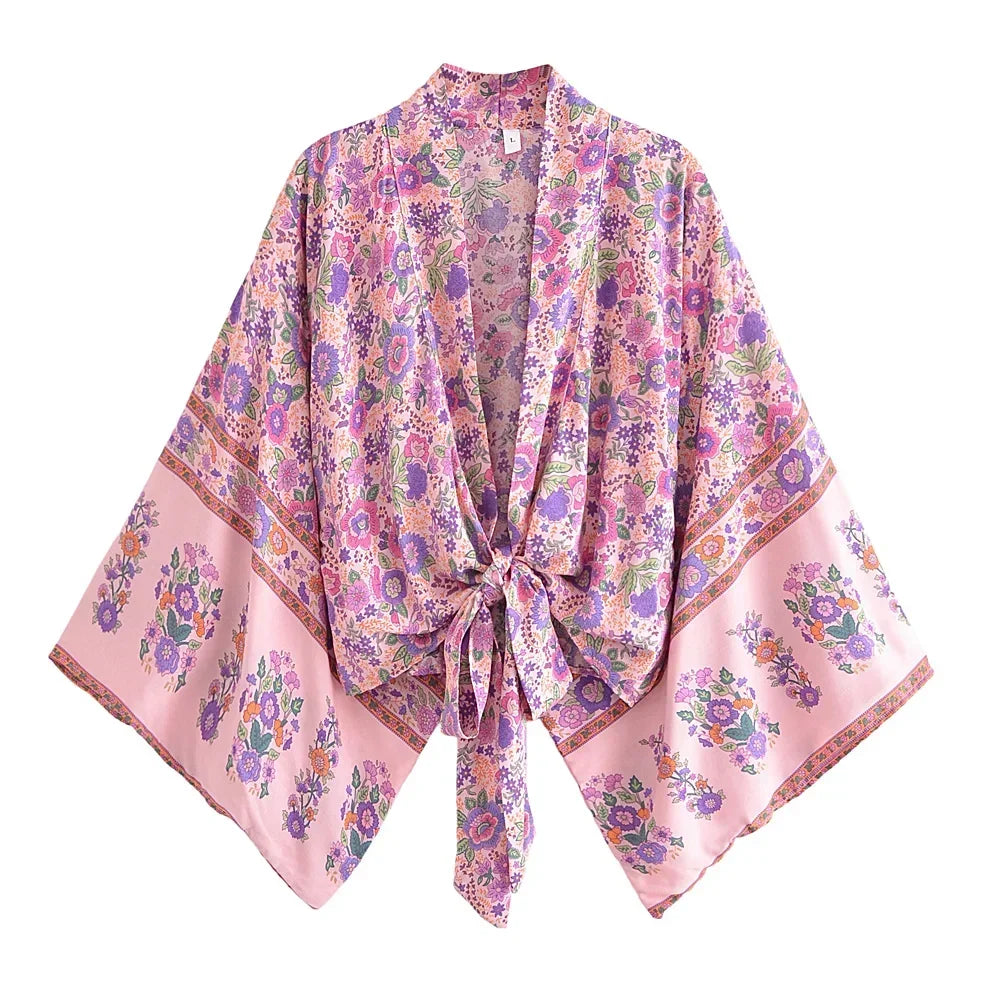 Dames - Kimono Blouse Kort - Boho Print en Wijde Mouwen - Rayon - Tijd voor Stijl