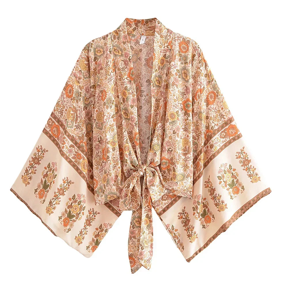 Dames - Kimono Blouse Kort - Boho Print en Wijde Mouwen - Rayon - Tijd voor Stijl
