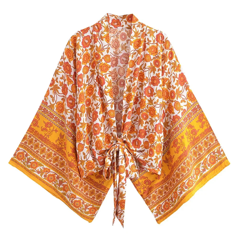 Dames - Kimono Blouse Kort - Boho Print en Wijde Mouwen - Rayon - Tijd voor Stijl