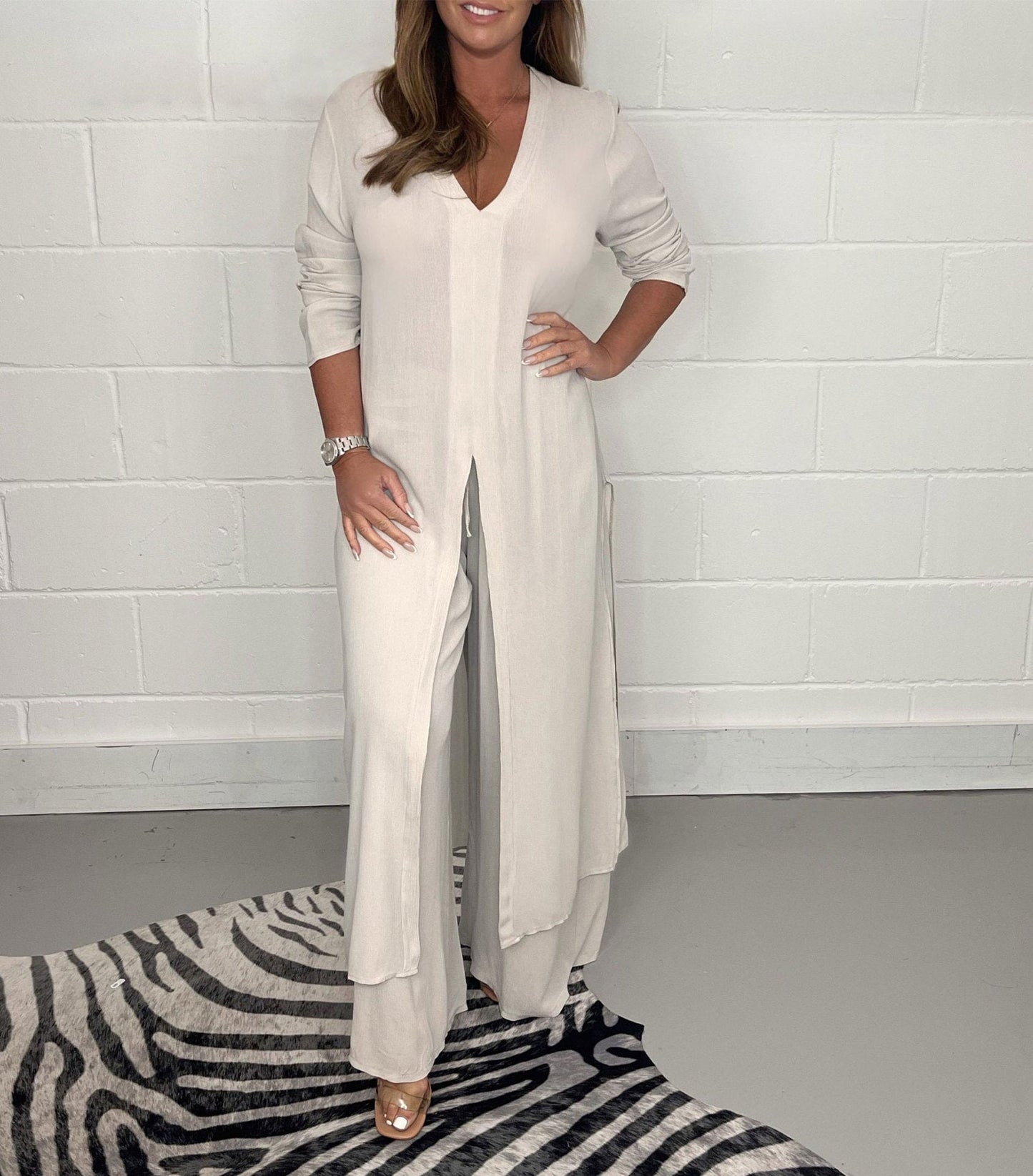 Dames Set - V-Hals Jurk - Elastische Taille Broek - Tweedelig - Tijd voor Stijl
