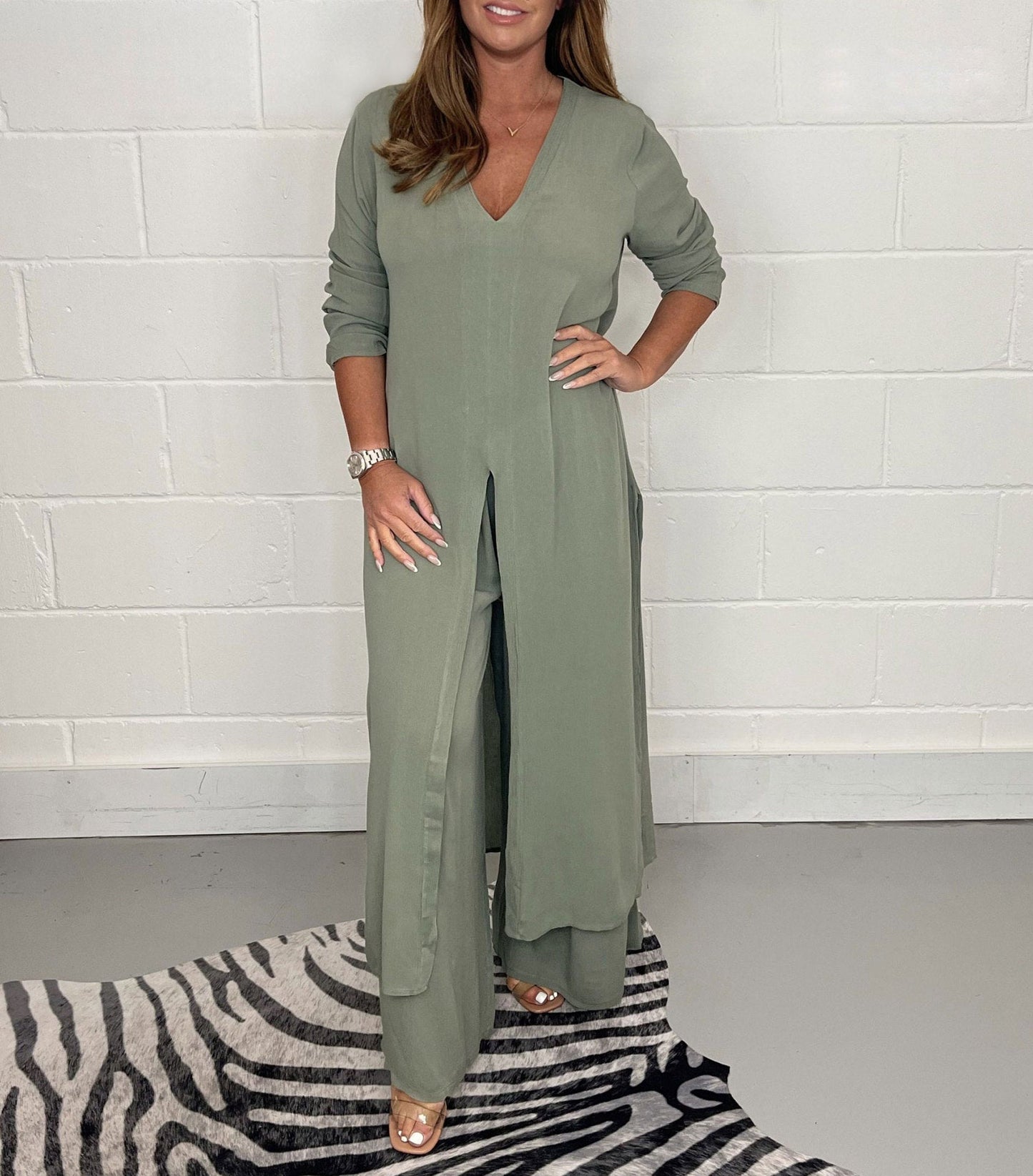 Dames Set - V-Hals Jurk - Elastische Taille Broek - Tweedelig - Tijd voor Stijl