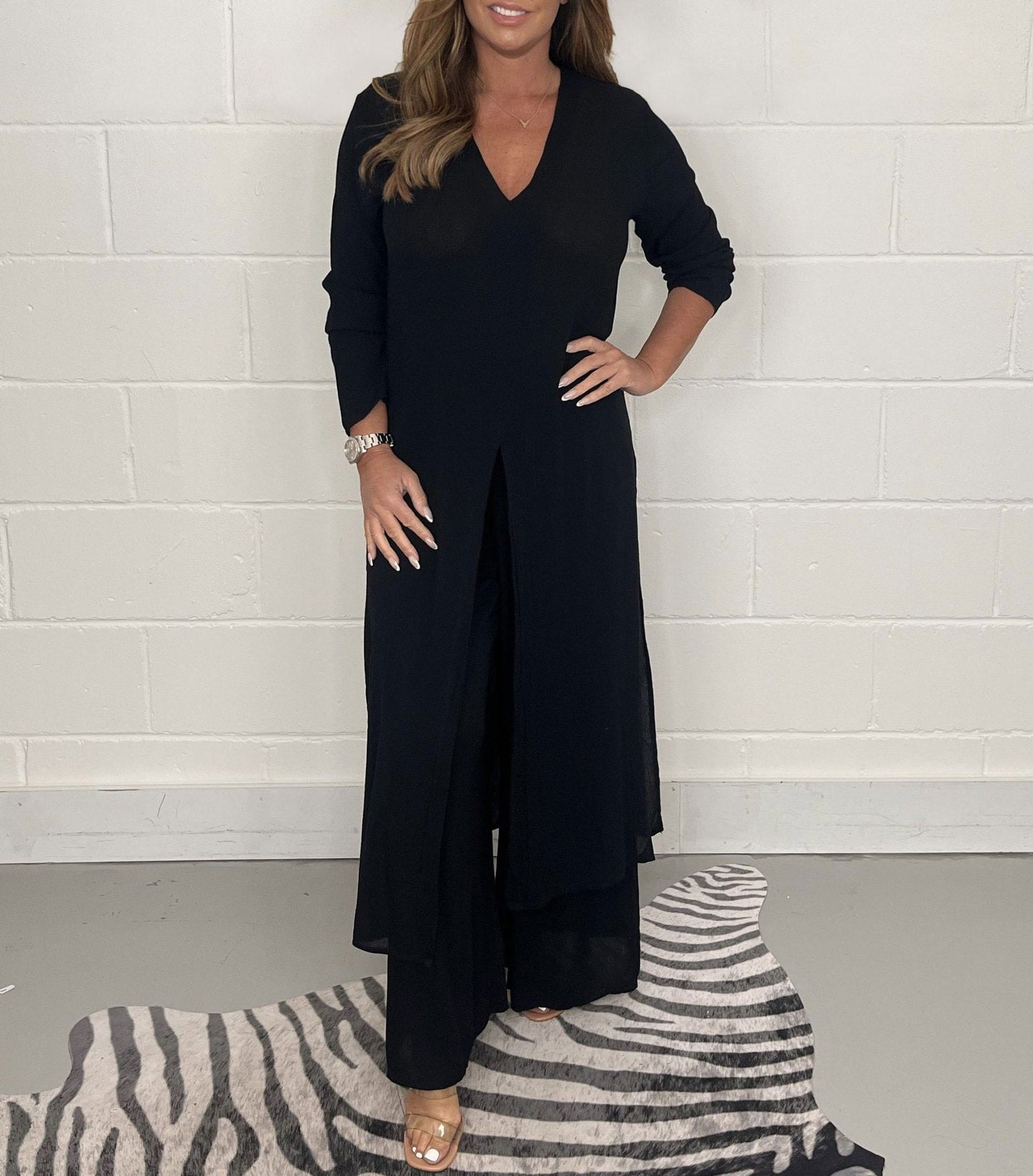 Dames Set - V-Hals Jurk - Elastische Taille Broek - Tweedelig - Tijd voor Stijl