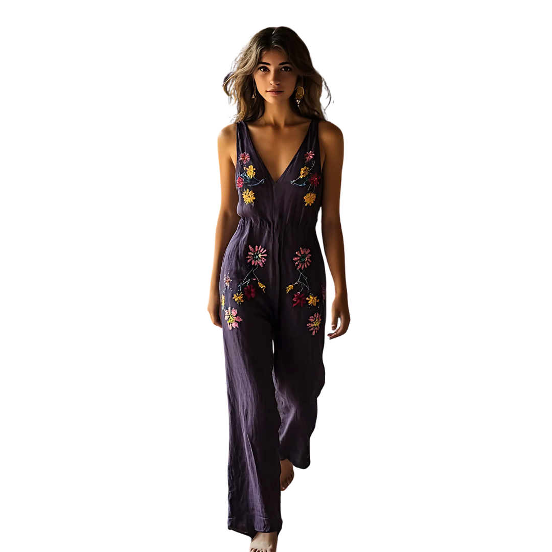 Jumpsuit Dames - Losvallend - Vintage Bloemenprint - Katoen-Linnenmix - Tijd voor Stijl