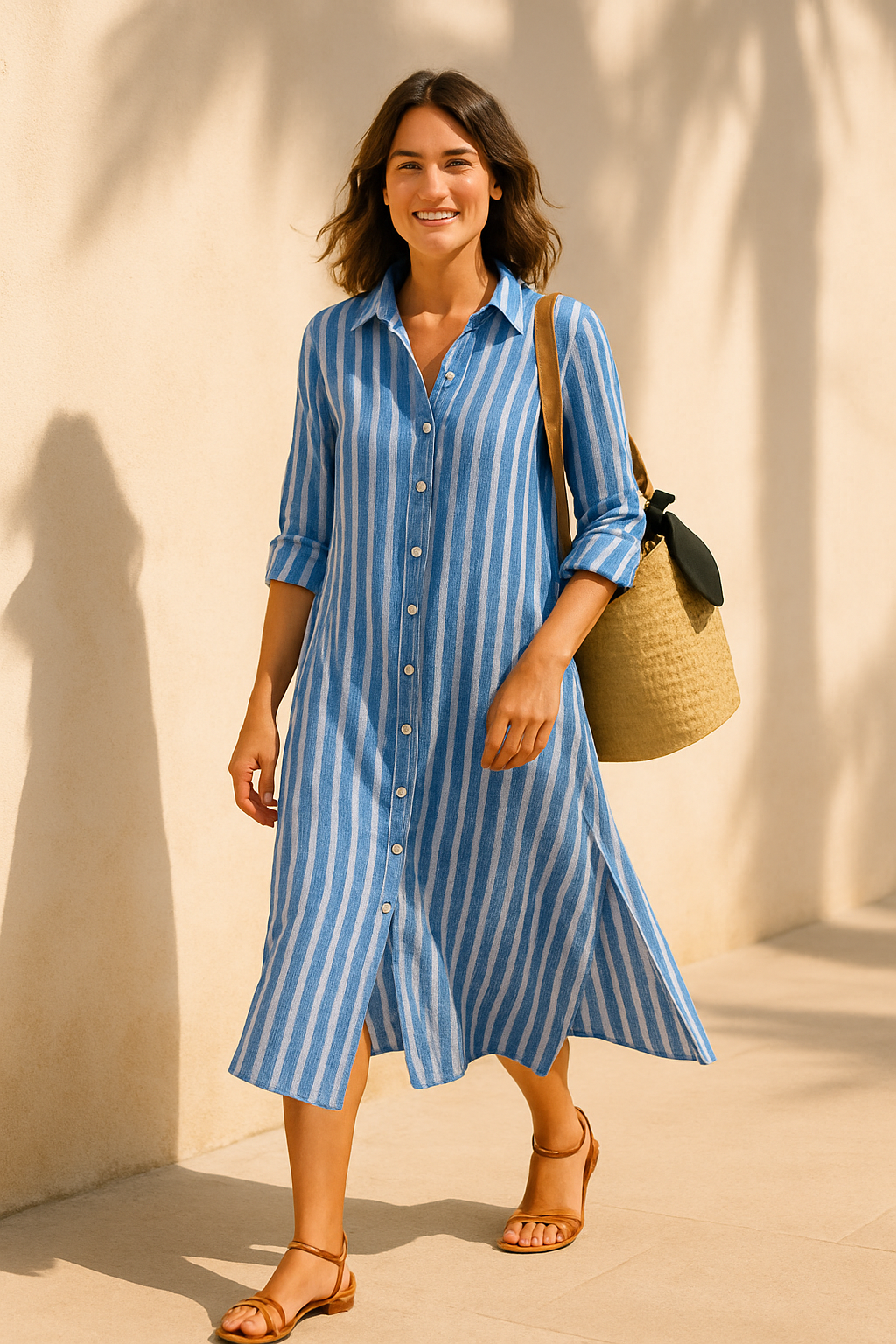 Strandjurk Dames - Lange Mouwen - Gestreept Design - Viscose