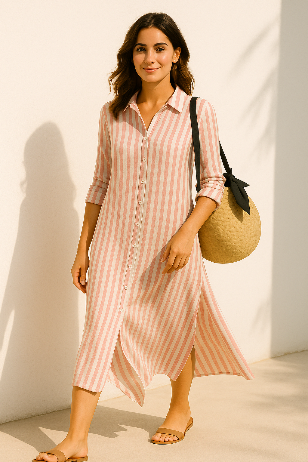 Strandjurk Dames - Lange Mouwen - Gestreept Design - Viscose